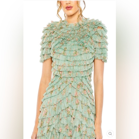 Mac Duggal 8014 Ruffled Short Sleeve A-line Dress - Picture 2 of 5